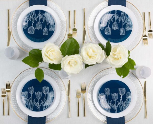 Tulip Organic Navy/White Combo Plates (32 count)