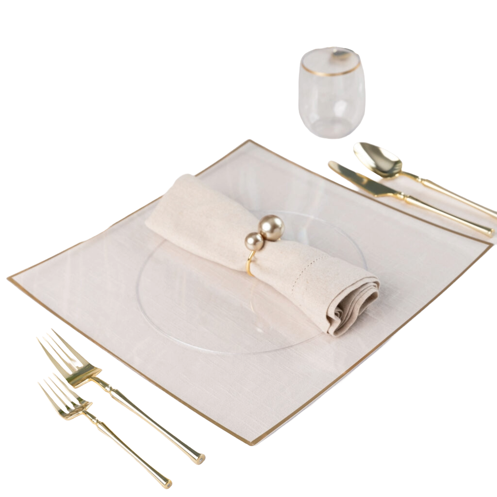 Square Flat Clear/Gold Rim Chargers (4 count)