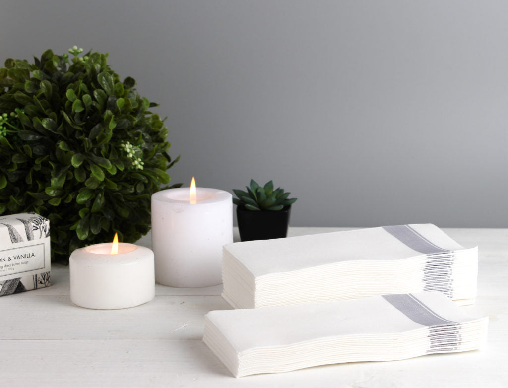 Cloth-like Silver Border Napkins (50 count)