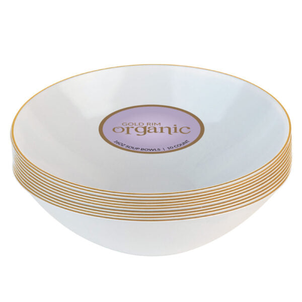 Organic White/Gold Rim 16 oz Bowls