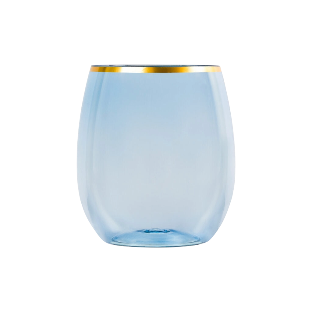 Blue/Gold Rim 12 OZ Stemless Wine Goblets (6 Count)