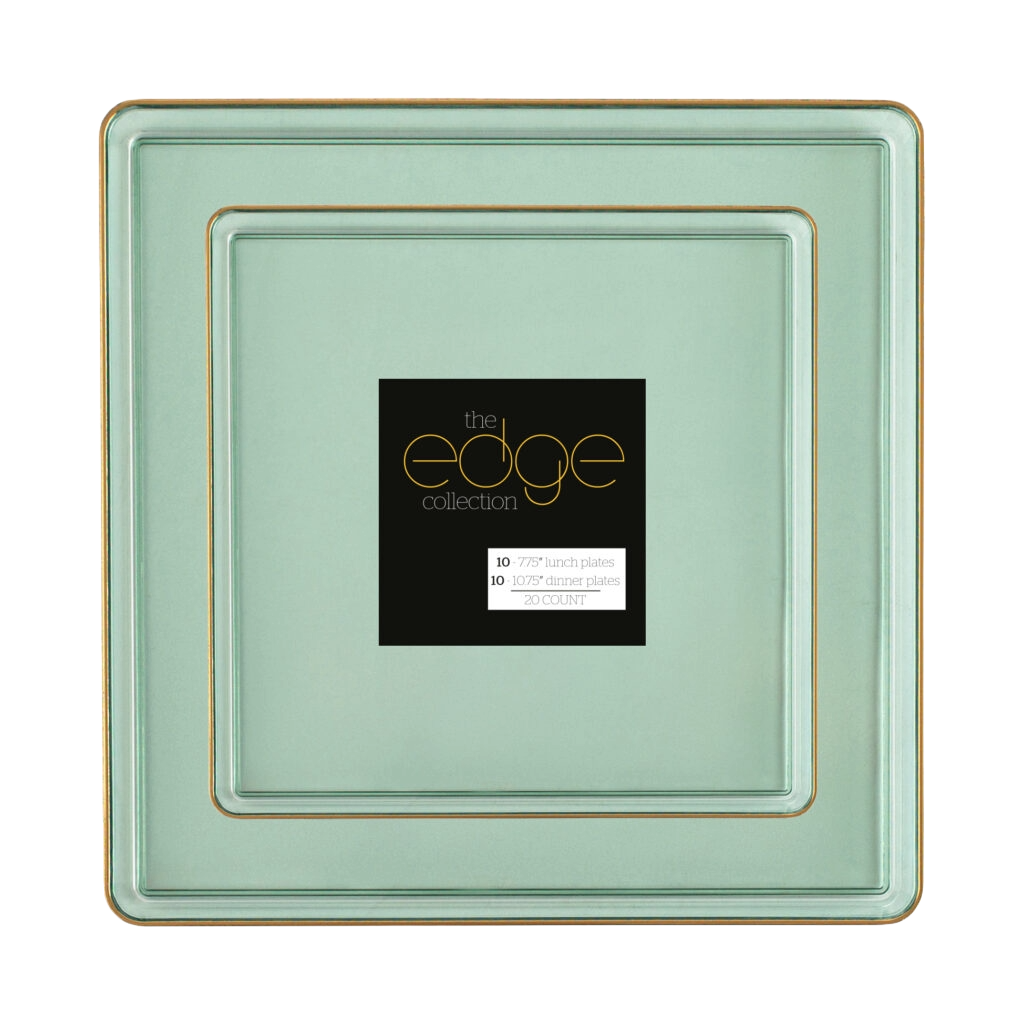 Square Edge Green Transparent/Gold Rim Combo Plates