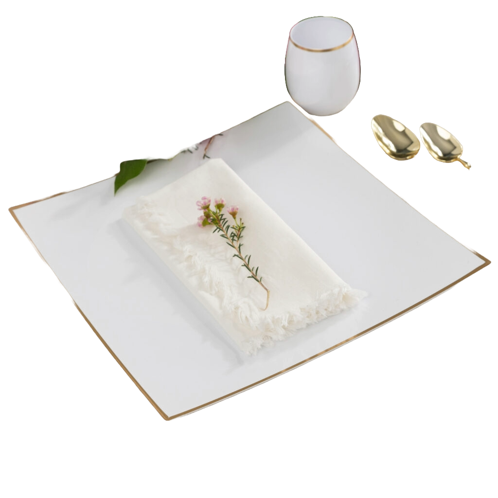 Square Flat White/Gold Rim Chargers (4 count)