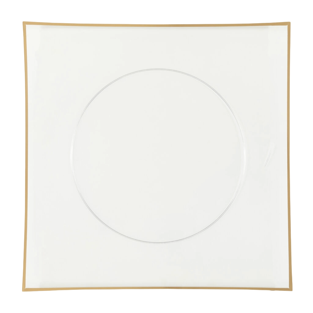Square Flat Clear/Gold Rim Chargers (4 count) - Pristine Party Source