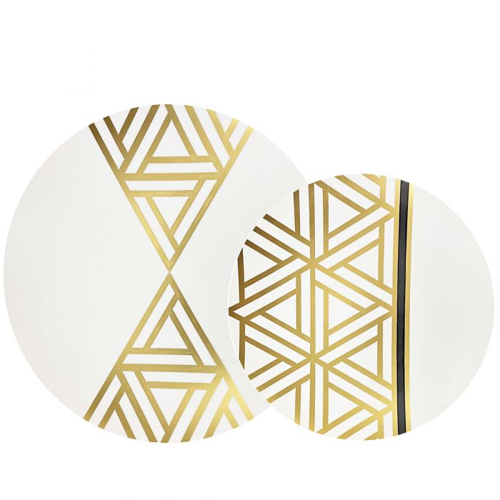 Coupeware Triangle Deco White/Gold Dinnerware Combo Pack (32 count)