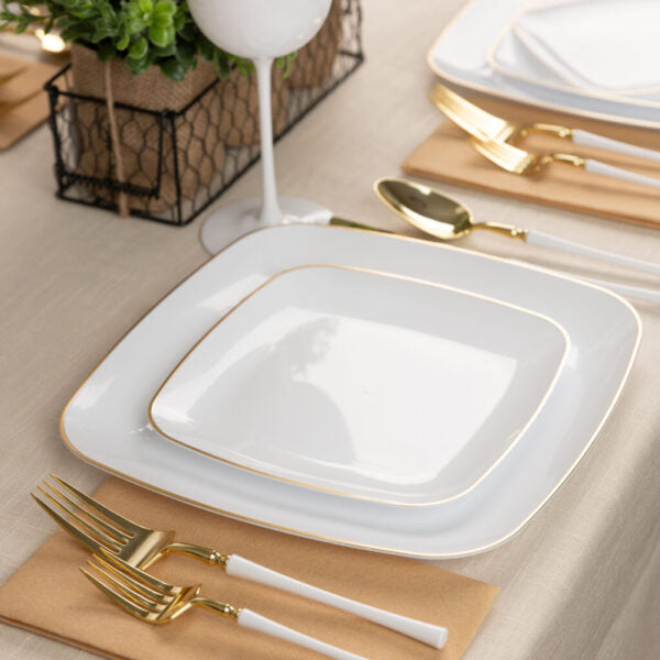 Organic Square Plates White/Gold