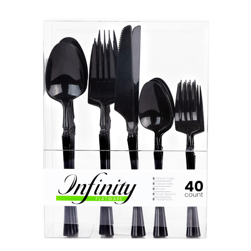 Infinity Black Flatware Combo (40 count) - Pristine Party Source