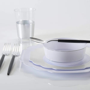 Luxe Round White/Silver Rim Plastic Bowls