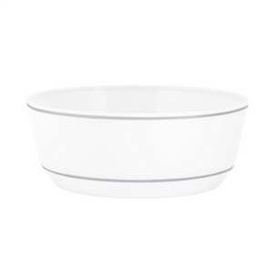 Luxe Round White/Silver Rim Plastic Bowls