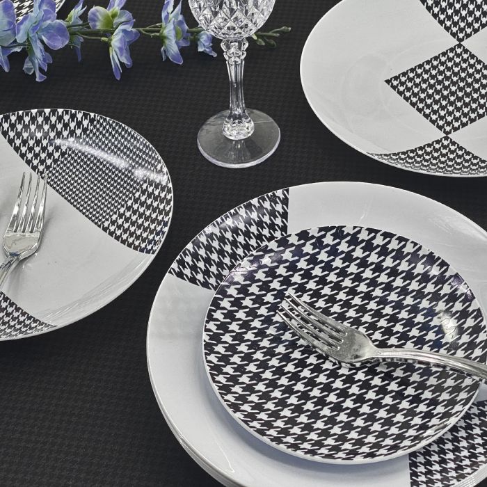 Coupeware Houndstooth Black/White 10.25" Banquet Plates