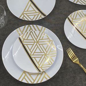 Coupeware Triangle Deco White/Gold Dinnerware Combo Pack (32 count)