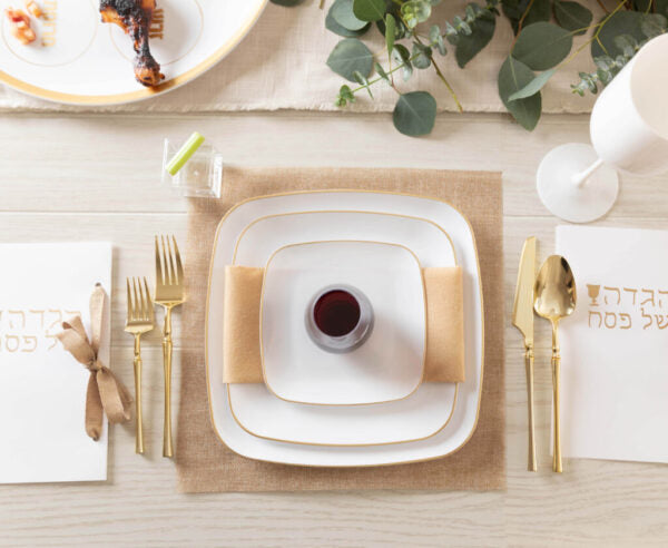 Organic Square Plates White/Gold
